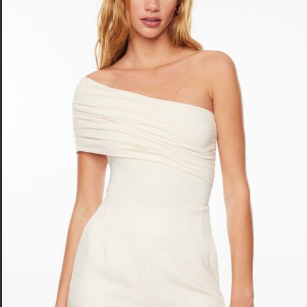 Dynamite Beige One Shoulder Draped Bodysuit